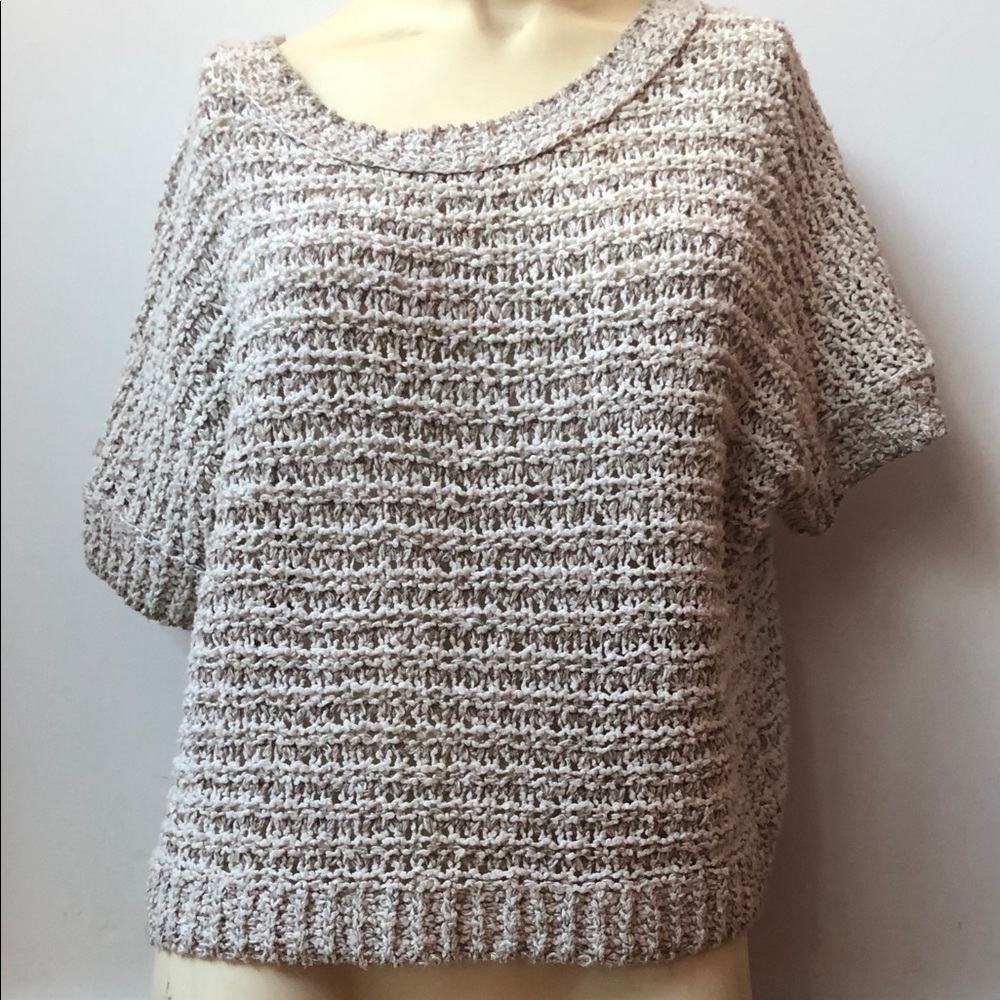Sz sm Free People white tan short sleeve sweater